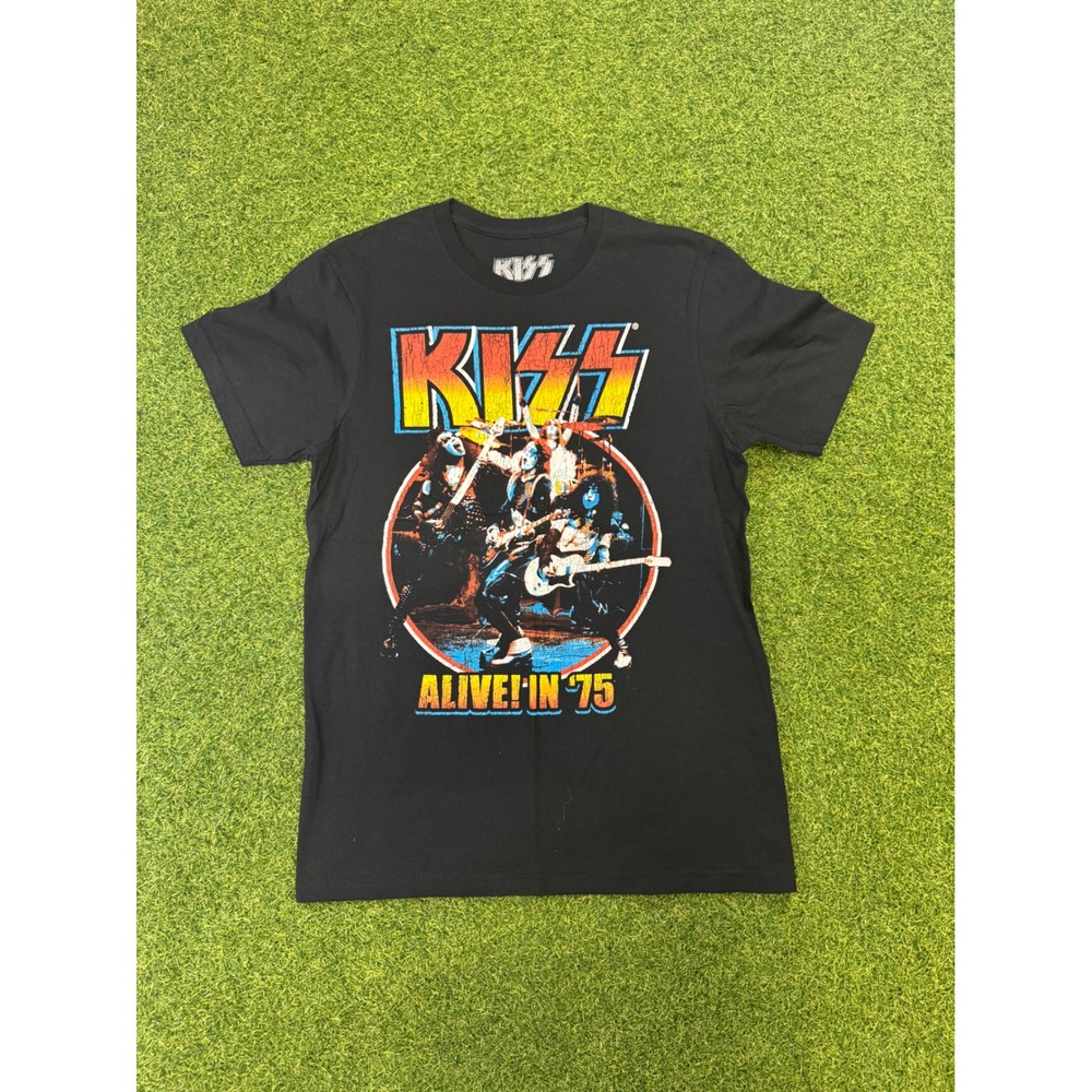KISS Alive in 75 Graphic T-Shirt Mens Small Black Mad Engine Rock Band Tee